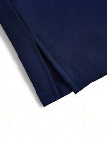 Conjunto de uniforme de pijama de unicolor con parches, cuello en V y manga corta - Azul marino - Ver 8