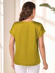 Camisa de mujer con mangas de murciélago estampado de leopardo, camisas de verano para maestras, blusas de mujer estampado de leopardo, blusas de manga corta - Amarillo - Ver 2