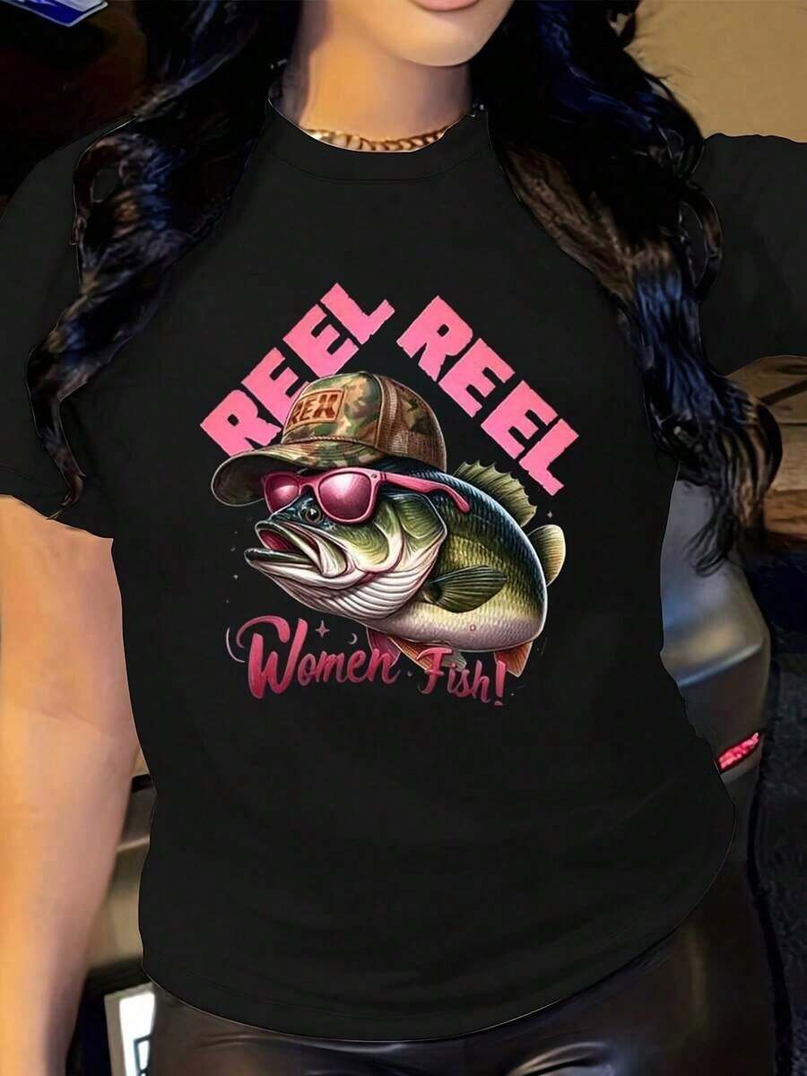 Camiseta de manga corta para mujer - Camiseta casual con estampado gráfico para mujer - Corte relajado, manga corta, de punto, blanca con estampado de de mujer! Diseño, perfecto para salidas de primavera y verano - Negro - Ver 1