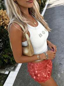 Top de tirantes con bordado de ballena para mujer, chaleco bordado con ribete de concha a la moda - Blanco 2 - Ver 3