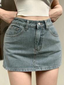 Shorts vaqueros de moda para mujer, combinables con todo, para primavera y verano - Azul lavado medio - Ver 3