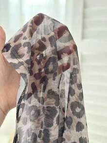 Blusa ajustada de cuello redondo con estampado de leopardo vintage de malla, elegante y casual para uso diario - Multicolor - Ver 4