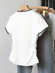 Camiseta de manga corta casual y sencilla para mujer, para uso diario - Blanco - Ver 2