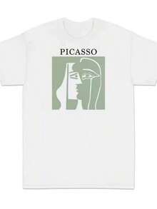 Unisex 100% Cotton T-Shirt With Graphic Print Of Picasso Cubist Art. - 白色 - 查看 4