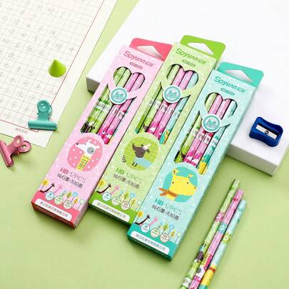 3/12/24pcs Colorful HB Wooden Pencils With Erasers, Graphite Cores, Triangular Grip Design, Floral & Animal Pattern Barrels, Suitable For Writing, Drawing, Sketching, Note-Taking, Office Supplies, Journaling, Arts & Crafts, Creative Gifts, Desktop Decor