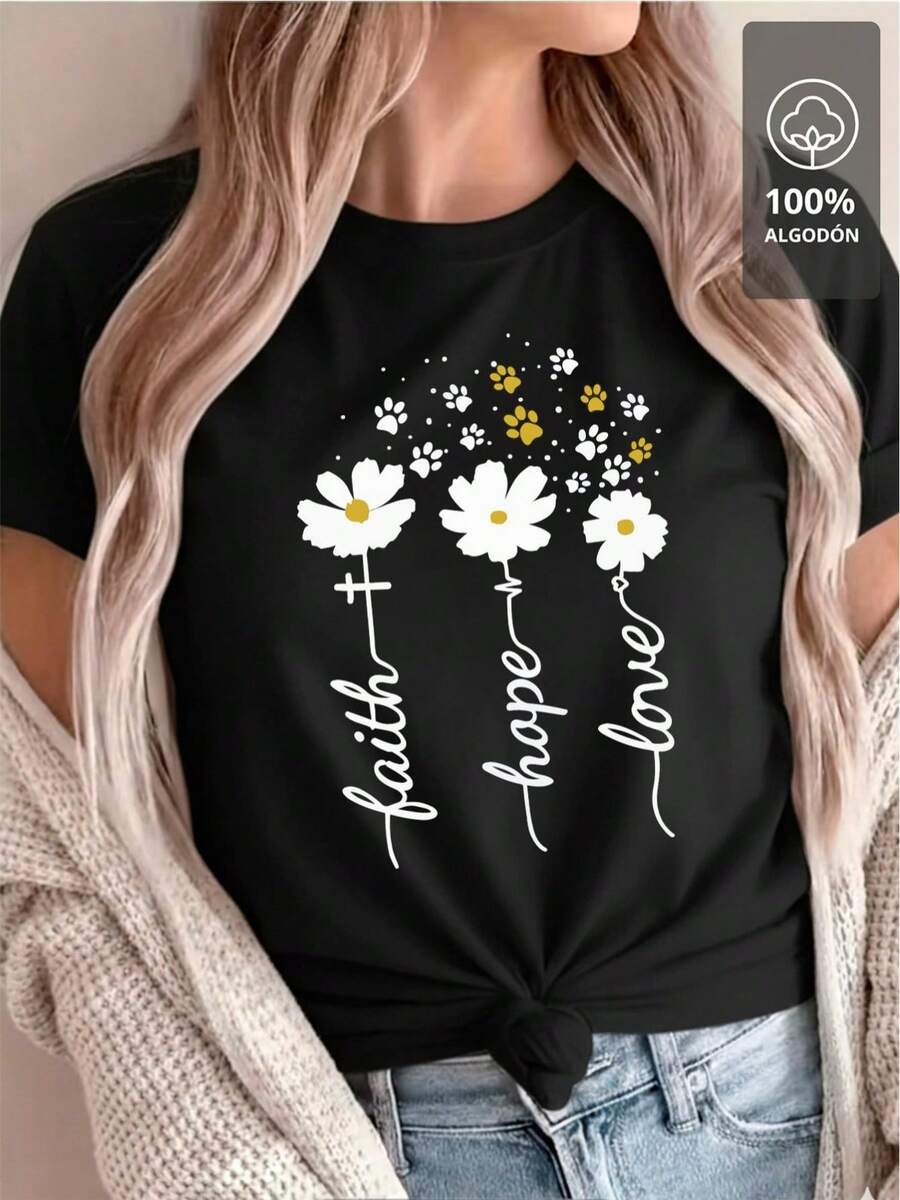 Faith Hope Love Huella de pata - Camiseta 100% - Negro - Ver 1