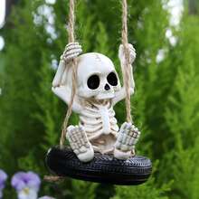 1pc Outdoor Garden Tire Swing Skeleton Decor, Hanging Skeleton Statue For Home Garden, Small Skeleton Wall & Tree Decoration, Suitable For Home Decor, Porch Lawn Decoration, Indoor/Outdoor Figurine, Halloween Decoration, Gardening Gift - Tire Skull Swing - View 12