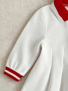 Young Girl Cherry Print Polo Collar Dress - White - View 4