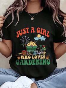Designed For Modern, Stylish, And Comfortable Women. This T-Shirt Features A "Just A Girl Who Loves Gardening" Print, A Crew Neck, And A Casual Style, Making It An Ideal Gift For Gardening Enthusiasts. Made From Premium Soft And Breathable Fabric (220g), It's Designed For All-Day Comfort And Versatile Everyday Wear, Perfect For Casual Outings. - 白色 - 查看 7