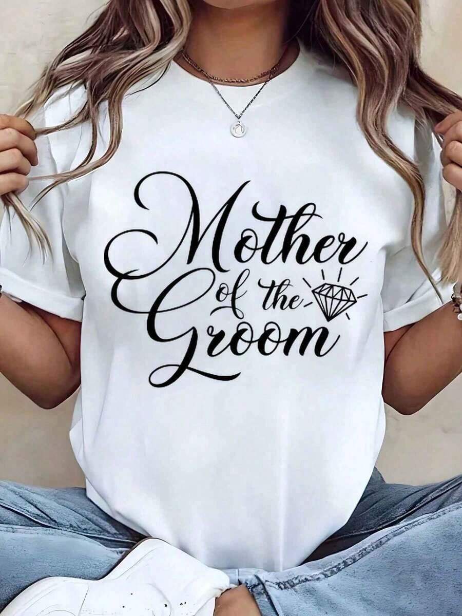 Diseñada para mujeres modernas, elegantes y cómodas. Camiseta con estampado "Madre del Novio", cuello redondo, 220g. Regalo de boda para mamá, novia y novio. Ideal para celebraciones y fiest - Blanco - Ver 1