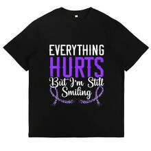 Todo duele, pero sigo sonriendo - Camiseta gráfica para la conciencia sobre enfermedades crónicas, ropa casual diaria, regalo para guerreros, camiseta inspiradora y moderna para mujeres, ropa elegante con cinta morada. - Negro - Ver 1