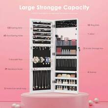 Full Length Mirror Jewelry Organizers And Storage Cabinet, Wall Or Door Mounted, Necklace Ring Earring, And Makeup Storage Lockable Gift Armoire, White. - 白色 - 查看 2