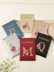 Floral Letter Print Passport Holder Wallet & Card Holder, Slim Travel Purse For Couple, Fits Cards & IDs, Lightweight Portable - Burgundy - View 4