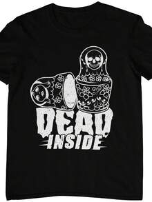 Camiseta Dead Inside Matroschka Totenkopf Motiv okkulte Gothic Grunge Aesthetic Kunst Dark Art Goth Shirt aus 100 Baumwolle.220g uniS1ex pura algodón. Camiseta de peso ideal para todas las estaciones, adecuada tanto para hombres como para mujeres. Tejido duradero de alta calidad, suave al tacto y de larga duración. Top transpirable, adecuado para la ropa de otoño y de vacaciones de las mujeres. - Negro - Ver 1
