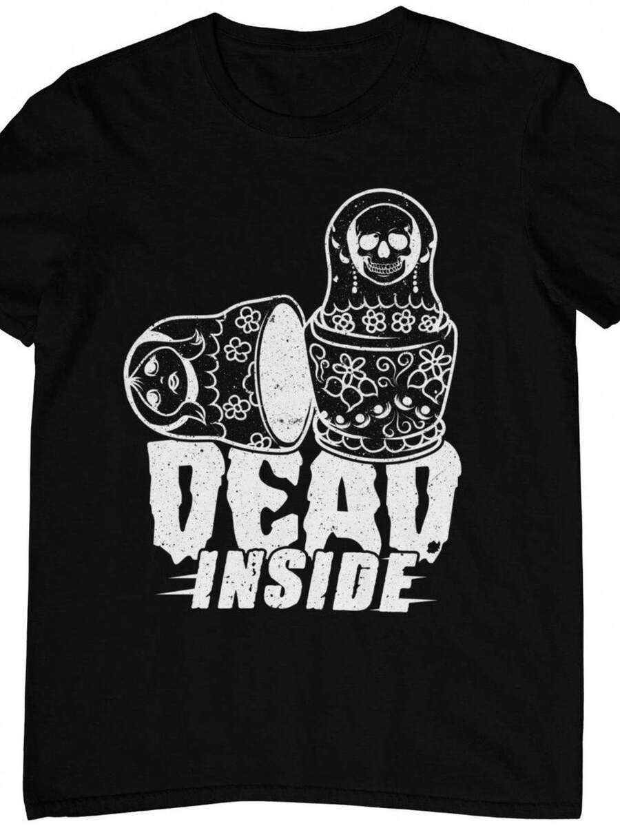 Camiseta Dead Inside Matroschka Totenkopf Motiv okkulte Gothic Grunge Aesthetic Kunst Dark Art Goth Shirt aus 100 Baumwolle.220g uniS1ex pura algodón. Camiseta de peso ideal para todas las estaciones, adecuada tanto para hombres como para mujeres. Tejido duradero de alta calidad, suave al tacto y de larga duración. Top transpirable, adecuado para la ropa de otoño y de vacaciones de las mujeres. - Negro - Ver 1
