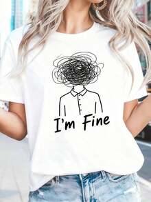 Sudadera Casual de Cuello Redondo para Mujer con Estampado "I'm Fine-1Pure-Cotton" - Blanco - Ver 3