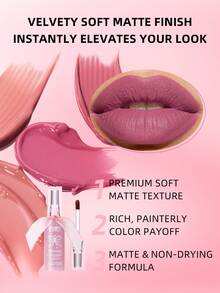 USHAS Pink Bow Mousse Lip Mud, Matte Lip Glaze, Long-Lasting Color, Silky Texture, 12 Shades Available With Lovely Bow Ornament, Great Gift Pick, Suitable For Daily, Party And Festival Makeup - #11 Cinnamon Nude - View 7