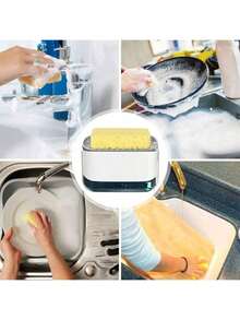 Gift: 1pc Sponge, Random Color) Kitchen Soap Dispenser, Countertop Soap Pump Dispenser, Sponge Nozzle, Dish Soap Dispenser, Kitchen, Storage, Kitchen Essentials, Liquid Soap Dispenser, Soap Dispenser - Designed For Cleaning Dishes In The Kitchen Sink, Equipped With Convenient Non-Slip Base. - Multicolor - View 4