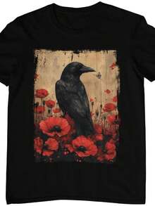 Camiseta Rabe Mohnblume Gothic Krähe Klatschmohn Feuerblume Vintage Floral Goth Art. Camiseta unisex de algodón puro de 220 g. Peso ideal para todas las estaciones, apta tanto para hombres como para mujeres. Tejido duradero de alta calidad, suave al tacto y de larga duración. Prenda transpirable, ideal para el otoño y las vacaciones. - Negro - Ver 1