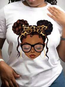 Camisetas Casuales para Mujer, Camiseta con Estampado de Mujer con Diadema de Leopardo y Gafas, Camiseta para Mujer, Estilo Y2K, Camisetas de Moda de Verano, Conjuntos y Tops Casuales de Streetwear - Blanco - Ver 6