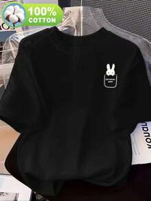 Women's Casual Crew Neck Short Sleeve T-Shirt, 100%. Perfect For Spring And Summer, An Everyday T-Shirt. | Graphic T-Shirt | Lightweight Fabric, Loose And Casual Fit, Breathable And Comfortable, A Must-Have For All Seasons. Machine Washable - Ideal For The Weekend. - 黑色 - 查看 1