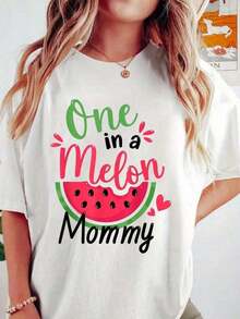 Camiseta a juego para la familia "One In A Melon Mommy" para la fiesta del primer cumpleaños - Camisetas de verano con estampado gráfico sencillo y casual, idea de regalo perfecta para el Día de la Madre. - Estilo - Ver 1