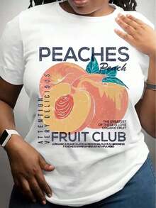 Casual T-ShirtWomen's T-Shirts Peaches Fruit Club Organic Pattern Print 100%, Breathable100% CottonDurable - 白色 - 查看 7