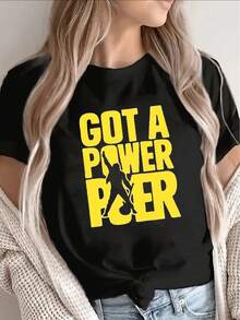 Camiseta de manga corta, ligera y duradera, con un diseño de "Got a Power Pacer", es perfecta para relajarse en casa, ir al gimnasio o realizar actividades al aire libre, ofreciendo una experiencia de uso cómoda para el día a día. - Negro - Ver 7