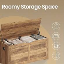 Storage Chest, Storage Trunk With 2 Safety Hinges, Storage Bench, 39.88 X 100.08 X 45.97 Cm, For Entryway, Living Room - Greige - View 3