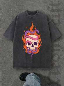 Camiseta casual vintage cómoda y lavada para mujer, camiseta de manga corta con cuello redondo,% algodón lavado y versátil para hombre, adecuada para uso diario y atuendos de, estilo unisex. - Negro - Ver 1