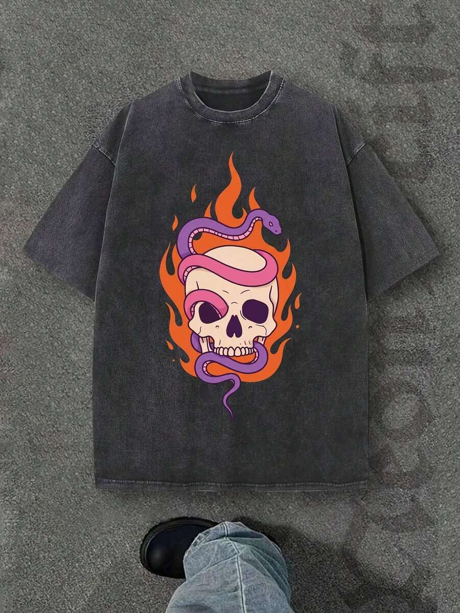 Camiseta casual vintage cómoda y lavada para mujer, camiseta de manga corta con cuello redondo,% algodón lavado y versátil para hombre, adecuada para uso diario y atuendos de, estilo unisex. - Negro - Ver 1