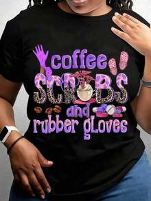 Vintage Women's T-Shirt With Funny Medical Theme Print With Coffee Mug, Leopard Print And Pajama Slippers Design For Nurses, Doctors Or Healthcare Workers. Round Neck Printed Short Sleeve Casual Everyday T-Shirt. They Are Excellent Gifts For Friends And Family. 100% Cotton T-Shirts Feature, A Youthful And Fashionable Graphic Tee - 黑色 - 查看 7