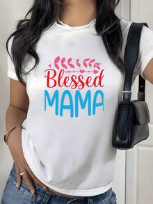 Camiseta de Mujer con Frase "Madre Bendecida" y Símbolos de Corazones y Flechas que Simbolizan el Amor, la Familia y la Gratitud hacia la Maternidad, Reflejando Ternura y Fuerza. Camiseta Casual y Cómoda para Uso Diario. Tops para Mujer. - Negro - Ver 6