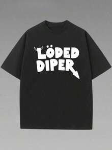 NewSummerCasual Payeah Loded Diper T-Shirt For World Book Day, 1 Piece, Thick Cotton T-Shirt - Vintage Street Style Unisex Loose Cotton Short Sleeve Crew Neck T-Shirt - 黑色 - 查看 6