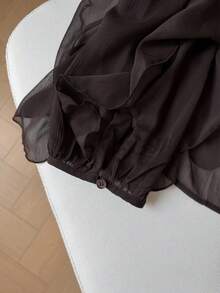 GMFP 女士休闲优雅时尚宽松棕色法式荷叶边雪纺衬衫，适合夏季和秋季度假季穿着 - 棕色 - 查看 10
