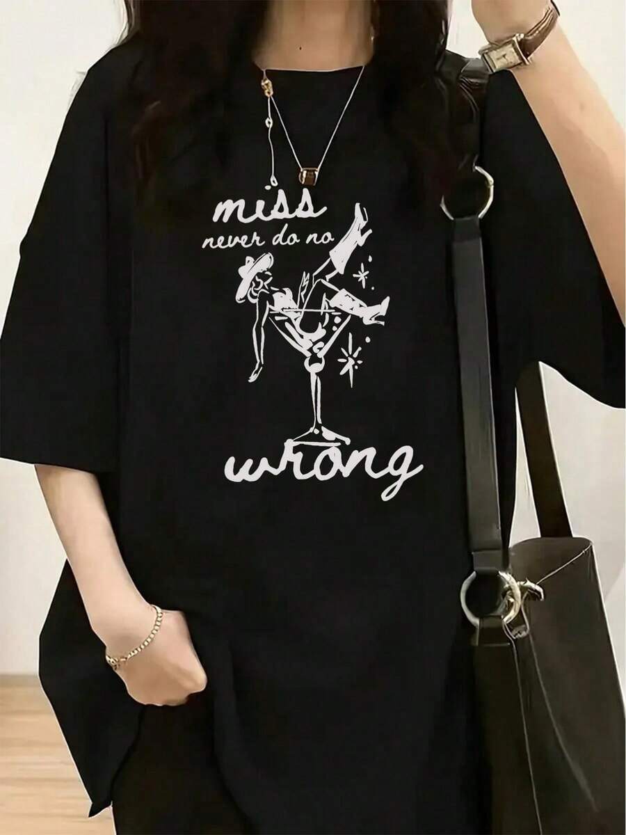 Una Vaquera, Con Sombrero De Cowboy, Acostada En Un Copa De Martini, A La Vez Cool Y Divertida, Es Una Imagen CláSica Para Las Fiestas Retro Americanas. Camiseta Estampada - Top Casual De Manga Corta Y Cuello Redondo Para Mujer, Hecha De Una Suave Mezcla De PoliéSter, Corte Holgado, Imprescindible Para La Moda De Primavera Y Verano. ,Norpojin Ropa De Calor Mujer Maija Maija Mujer Luargla Deeka Ontre Mujer Premium Ontre Mujer Blusa Casual Mujer Blusas Casuales Para Dama - Negro - Ver 1