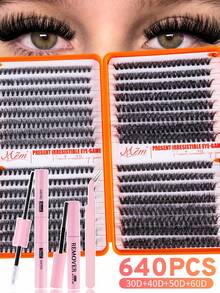 640pcs DIY Eyelash Extension Kit (30D+40D+50D+60D) - Includes Fake Lashes, Glue, Makeup Remover, Tweezers, Suitable For Professionals And Beginners, Convenient For Home Use, Eyelash Extension Starter Kit: Complete Set With Fake Lashes And Glue - Multicolor - View 10
