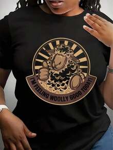 Camiseta Divertida de Oveja, ¡Me Siento Feliz con la Lana Hoy!, Camiseta de Animal de Granja, Regalo para Amantes de las Ovejas, Mujer Bella 3001, Camiseta con Temática de Granja, Camiseta Gráfica - Negro - Ver 1