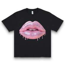 Camiseta Gráfica Coquette Glitter Drip Lips |   Camisa holgada de moda Y2K 100% algodón, imprescindible. - Negro - Ver 4