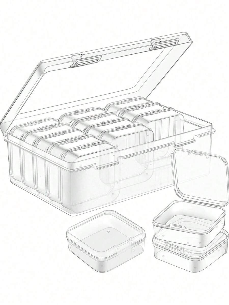 15pcs/Set Mini Transparent Plastic Storage Boxes: Ideal For Small Items, Jewelry, Hardware, Stationery, DIY Arts And Crafts - B - View 1