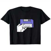 Camiseta retro de ordenador Amiga Workbench con inserción de disquete, unisex, de personalidad, casual, cuello redondo, manga corta para exteriores, ligeramente elástica, % algodón, S- - Negro - Ver 2