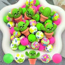 25/44/46pcs 3D Cactus Shaped Silicone Bead Set, Plant Silicone Beads, Loose Bead Set, 15mm Silicone Round Beads, Floral Print Beads, Colorful Round Beads, Suitable For Jewelry Making, Earrings, Necklaces, Bag Chains, Beaded Pens, Phone Straps, Makeup Brushes, DIY Spring And Summer Beading - Cactus Plant Series - View 14