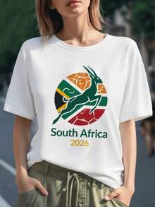Antílope saltando sobre colores de Sudáfrica que simbolizan energía libertad y conexión con la naturaleza,camiseta para mujer 100% algodón cómoda y resistente para uso diario - Negro - Ver 1