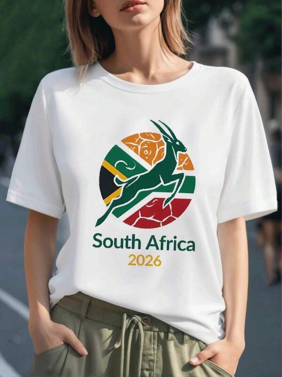 Antílope saltando sobre colores de Sudáfrica que simbolizan energía libertad y conexión con la naturaleza,camiseta para mujer 100% algodón cómoda y resistente para uso diario - Negro - Ver 1