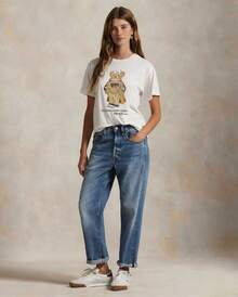 Camiseta de manga corta casual con estampado de oso para mujer, estilo europeo y americano, nueva colección de verano 2026, cómoda y holgada, camisetas a la moda. - Blanco - Ver 3