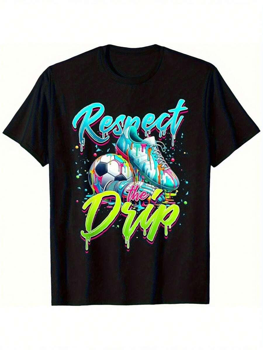 Camiseta unisex con estampado de fútbol negro, playeras de hombre,cuello redondo y manga corta, transpirable y cómoda, ideal para uso casual en verano