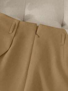 Pantalones con falda asimétrica de moda casual para ir al trabajo, pantalones cortos multifuncionales para mujer sin cinturón, pantalones con falda asimétrica a juego sin cinturón, falda asimétrica, falda con dobladillo asimétrico, falda pantalón - Marrón Mocha - Ver 6