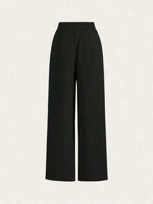 Conjunto de pantalones de verano de cintura alta, pantalones de pierna ancha de cintura alta con pliegues, de corte holgado y pernera larga - verde menta - Ver 3