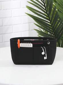 1 pieza Bolsa de maquillaje de fieltro con múltiples compartimentos y gran capacidad, puede almacenar cosméticos, llaves, teléfonos, lápices labiales, accesorio de viaje portátil y de moda - Multicolor - Ver 13