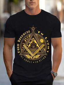 Camiseta Casual de Cuello Redondo  Hombre, Tejido de Punto  Regular de Verano con Diseño de Impresión Digital, Ropa Casual de Verano |     Camisa con Estampado Audaz |     Mezcla de Poliéster - Negro - Ver 8